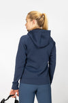 Back of heather blue freejump women's hoodie with hood