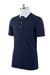 Navy Men's short-sleeve competition polo with button-down collar and a tie-clip. White Collar. Embroidered Albatross logo on the pocket and collar.