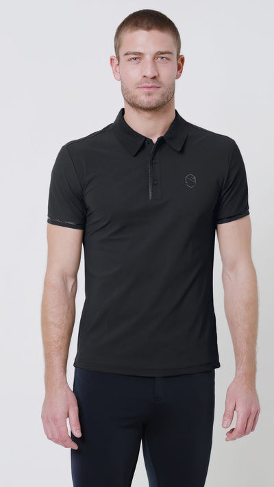 Black Stone Grey Short Sleeve Polo Shirt with a smart Samshield logo embroidered on the chest and a print logo on the cuffs