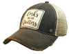 Vintage Life - Corks Are For Quitters Distressed Trucker Hat Baseball Cap - Black
