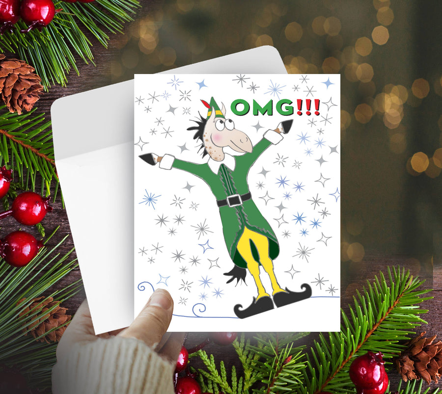 Horse Hollow Press - Horse Christmas Card / OMG Elf / Holiday Greeting Card