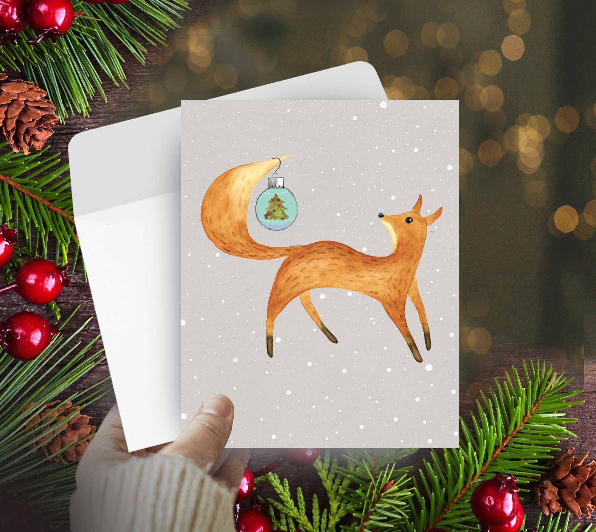 Horse Hollow Press - Fox Boxed Christmas Cards / Fox Christmas Ball / 8 Cards
