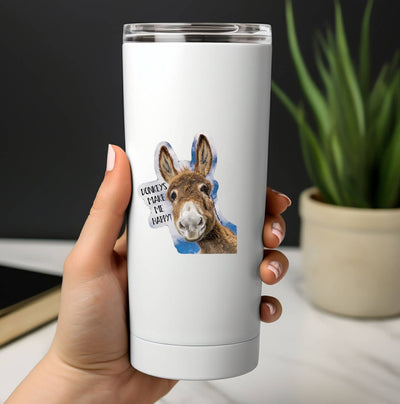 Horse Hollow Press - 3" Tumbler Donkey Sticker / Make Me Happy /WATERPROOF