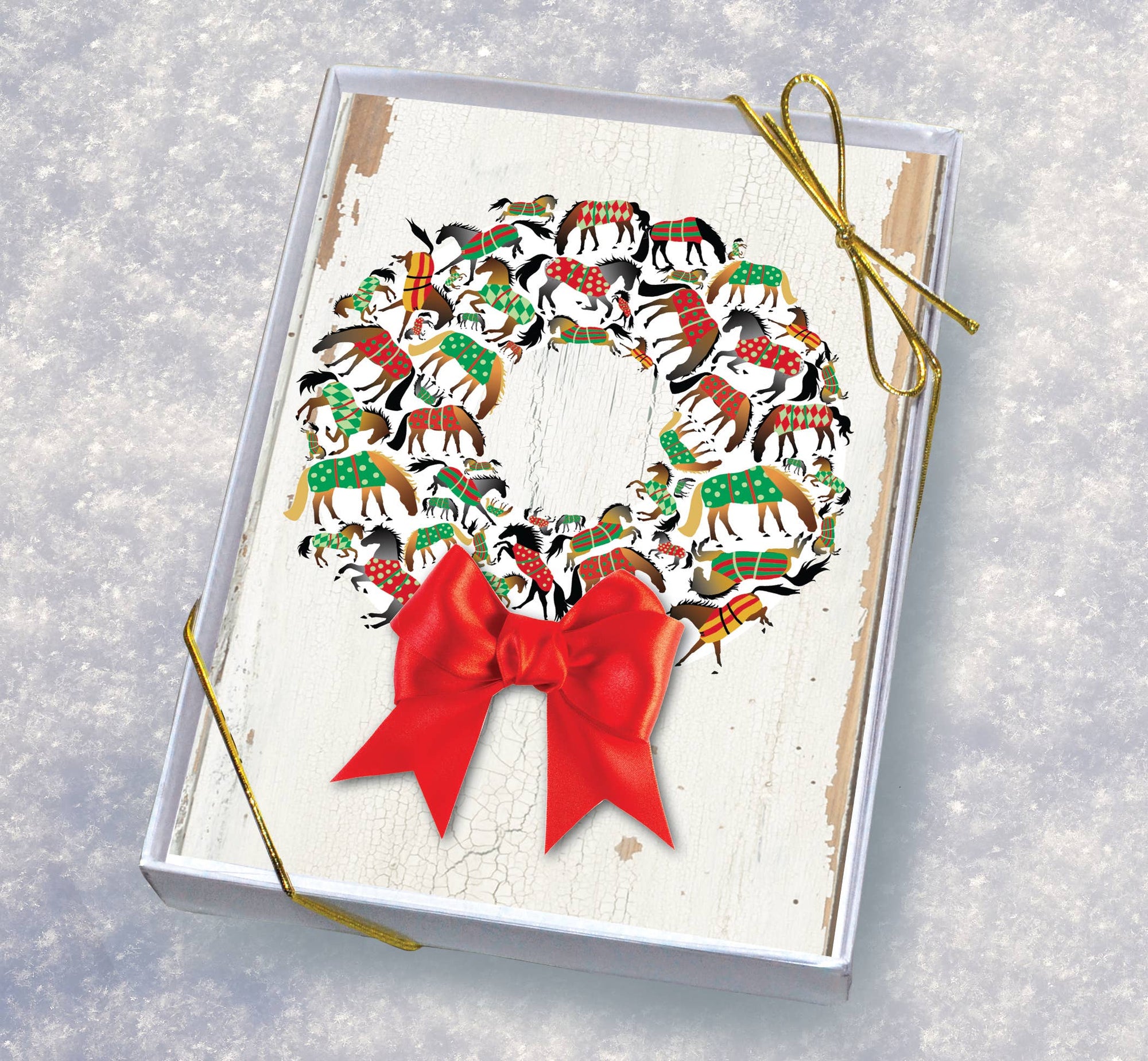 Horse Hollow Press - Horse Boxed Christmas Cards / Blankets Wreath / 8 Holiday