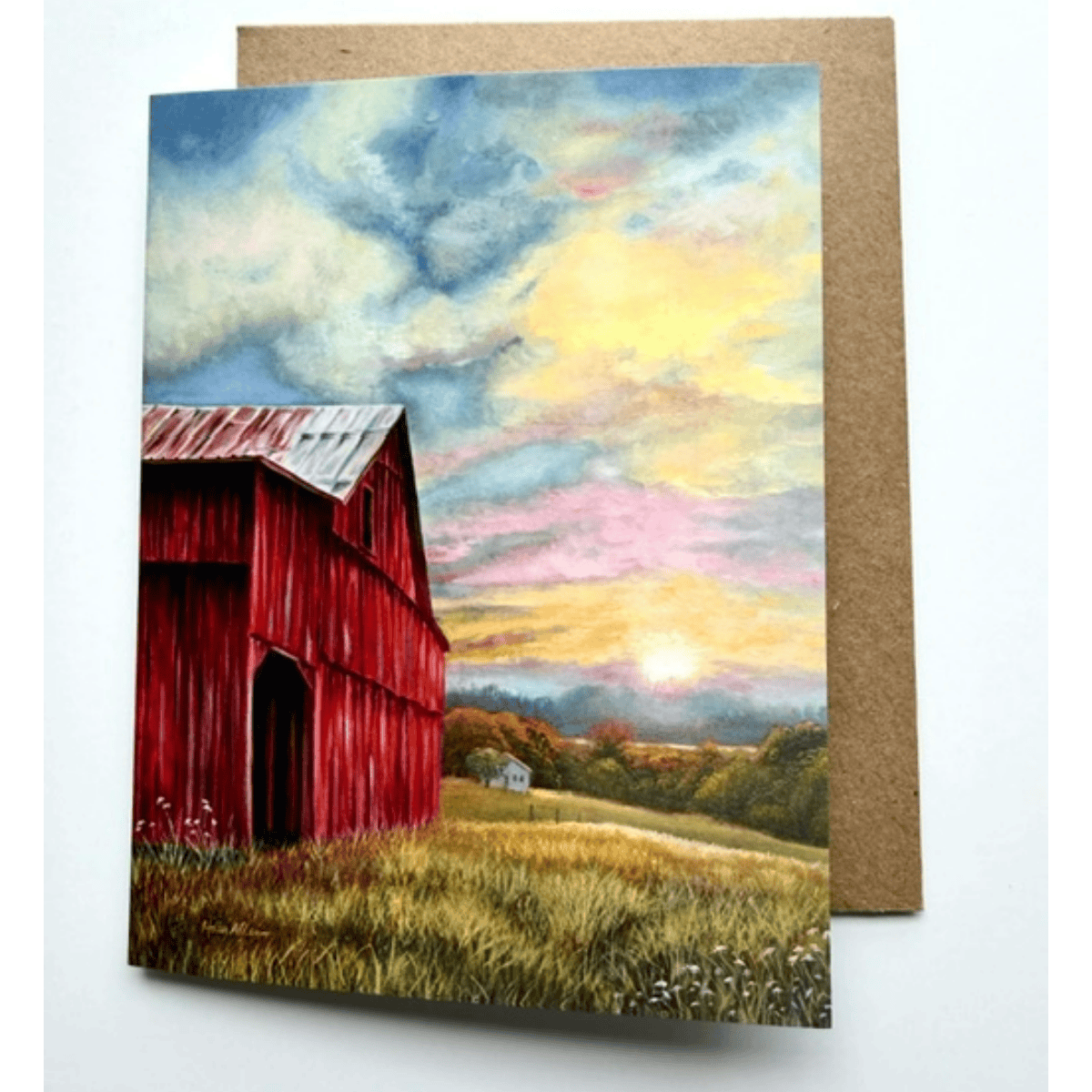 Forever Caroline - Rustic Barn Sunset All-Occasion Card | Blank Art Notecard