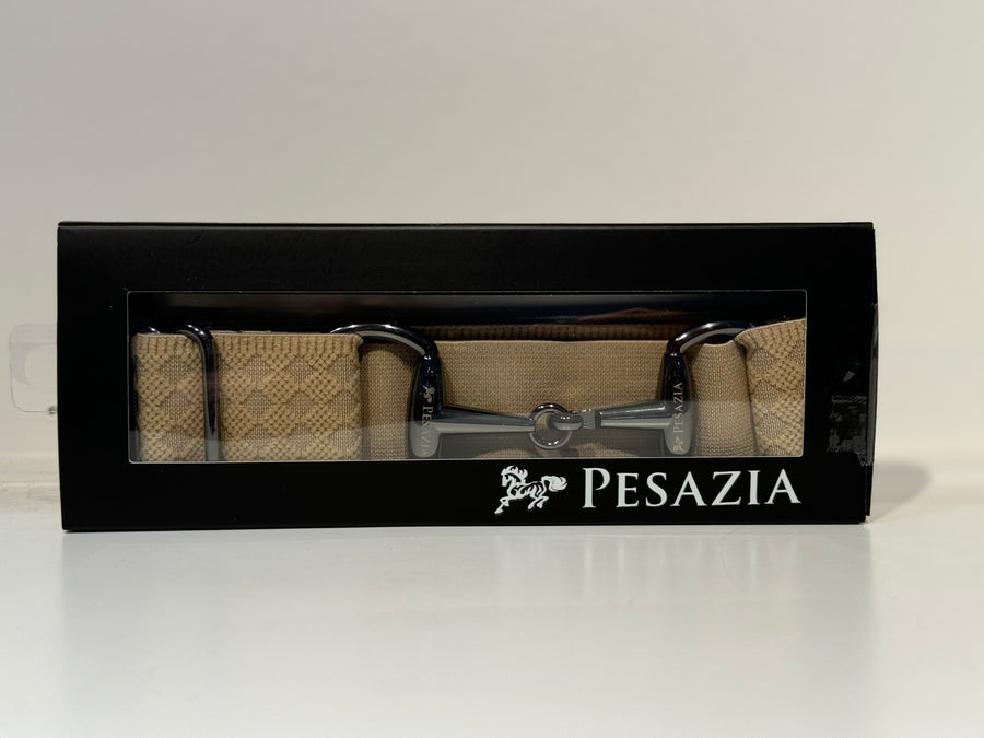 Pesazia - Logo Stretch Bit Belts - Beige Textured w/ Black Snaffle Bit