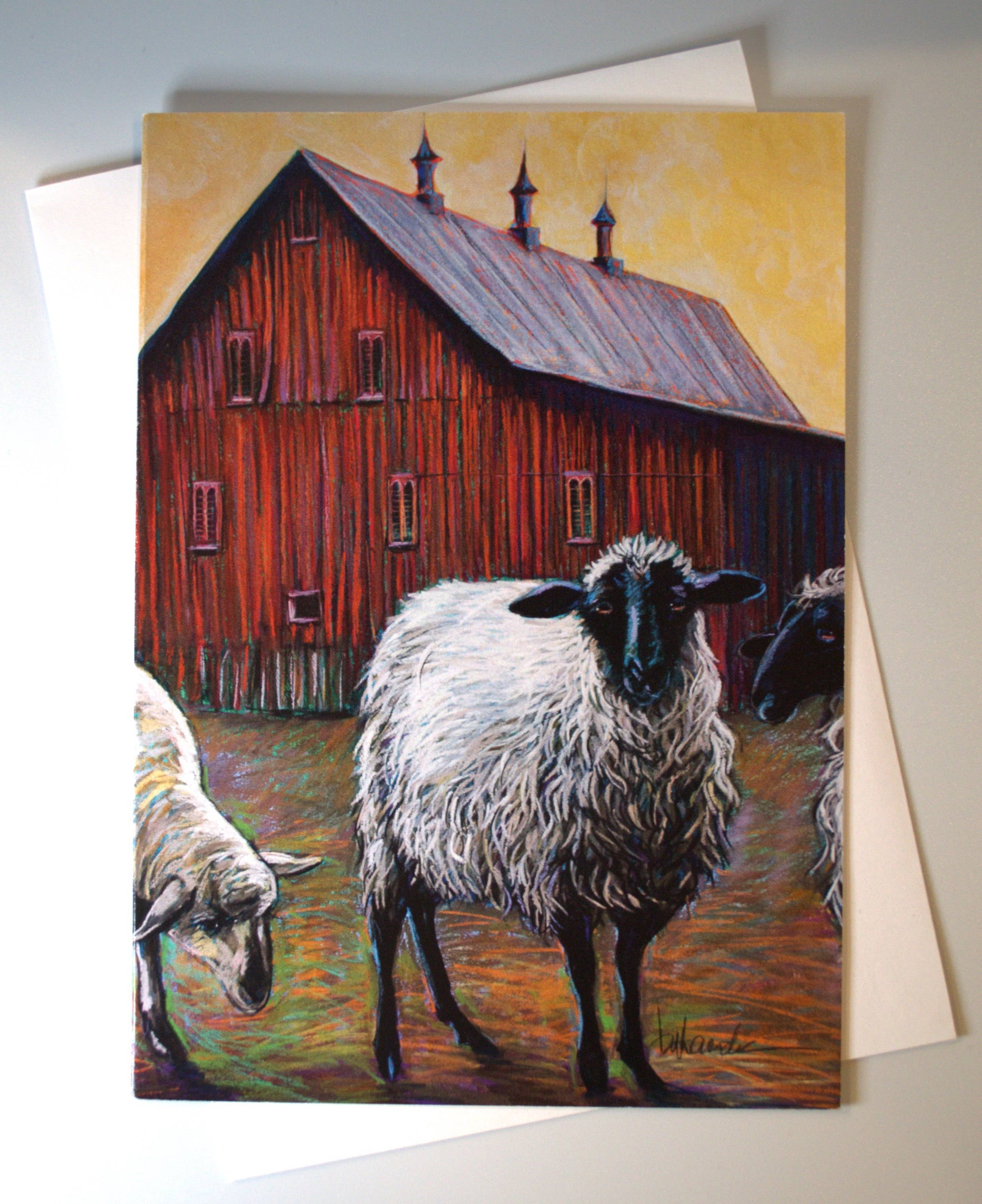 Forever Caroline - Sheep and Barn 5 X 7 All-Occasion Blank Notecard