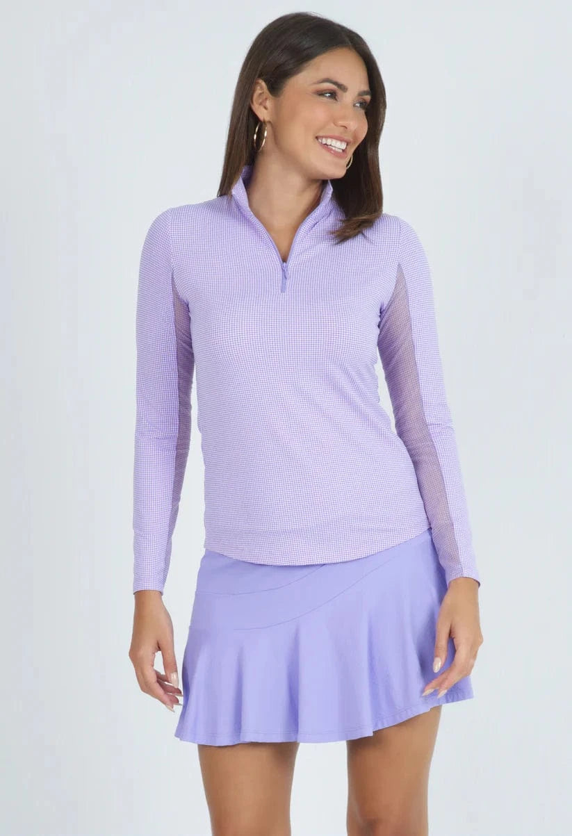 IBKUL Women's Mini Check Long Sleeve Mock Neck Top ALL SALES FINAL