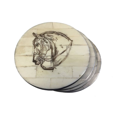Madison Bay Co. - Historical Home Decor Reproductions - Horse Head Scrimshaw Bone Coasters (Set of 4) Tabletop decor