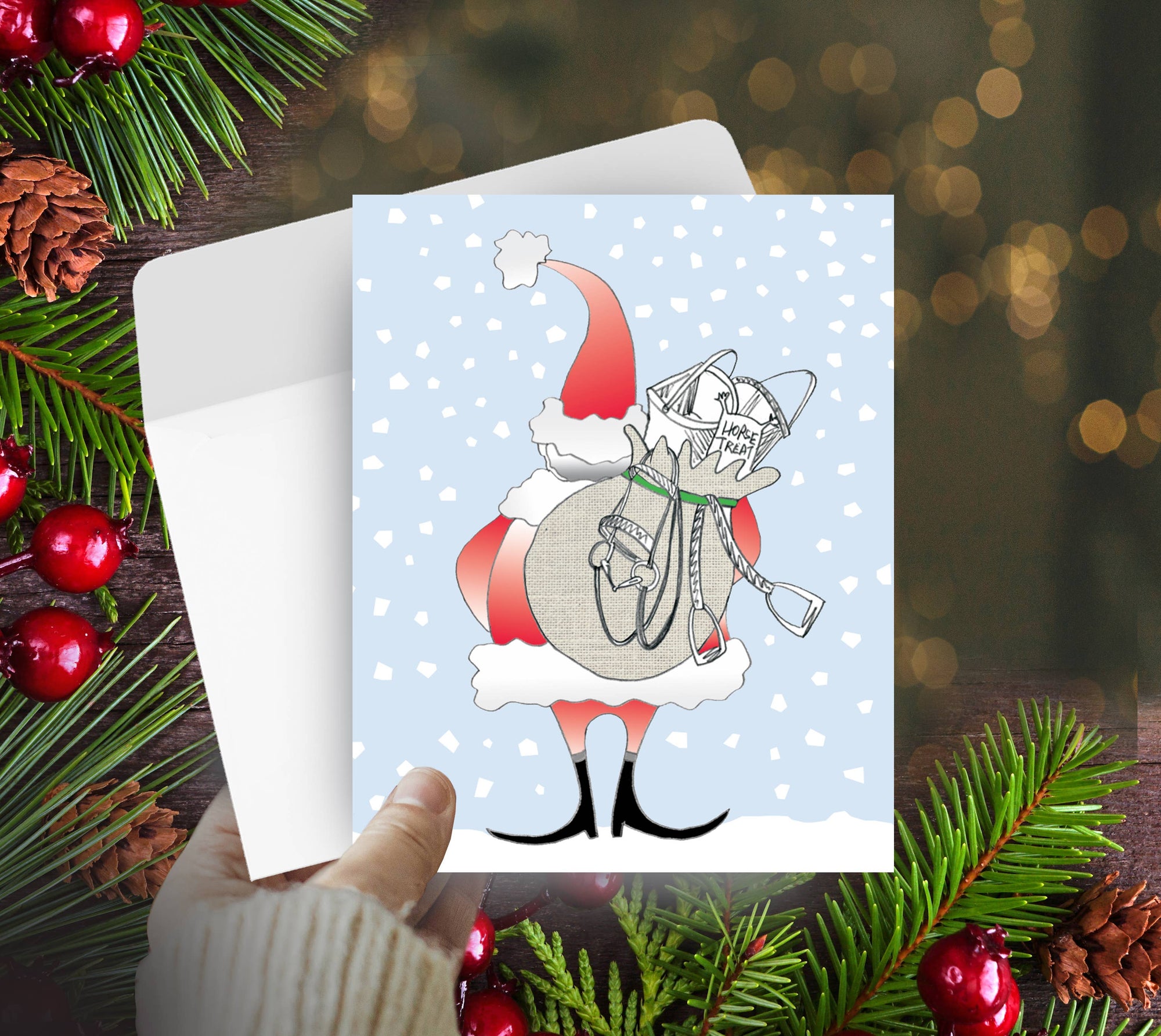 Horse Hollow Press - Horse Christmas Card / Santa's Bag / Holiday Greeting Card