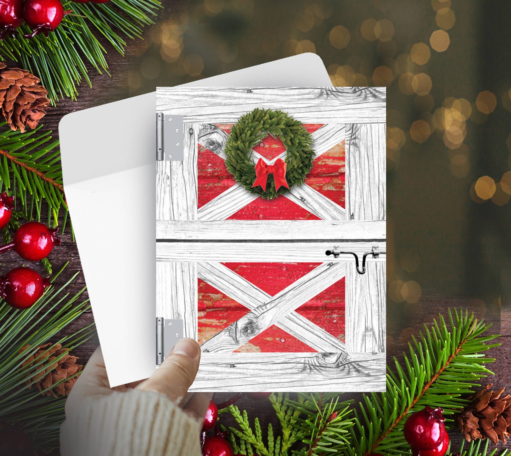 Horse Hollow Press - Horse Christmas Card / Barn Door / Holiday Greeting Card