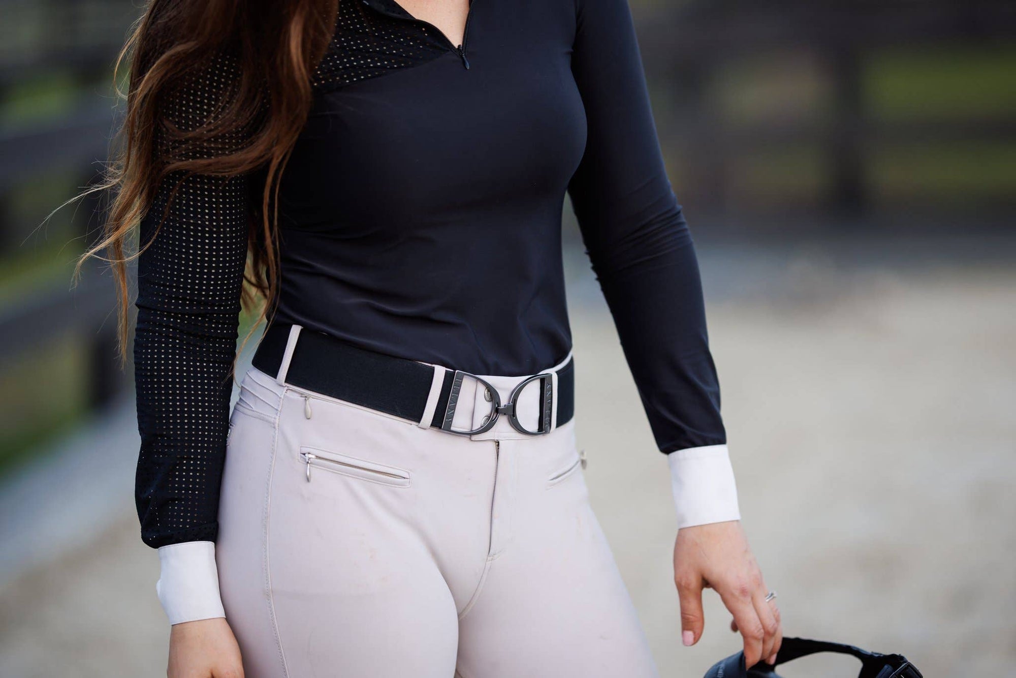 Huston x Ellany - Black - 2" Gunmetal Stirrup Equestrian Elastic Belt