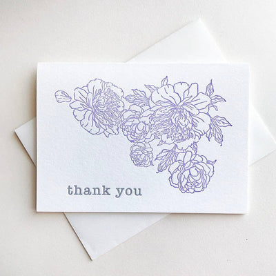 Steel Petal Press - Lavender Peony Thanks - Letterpress Thank You Greeting Card