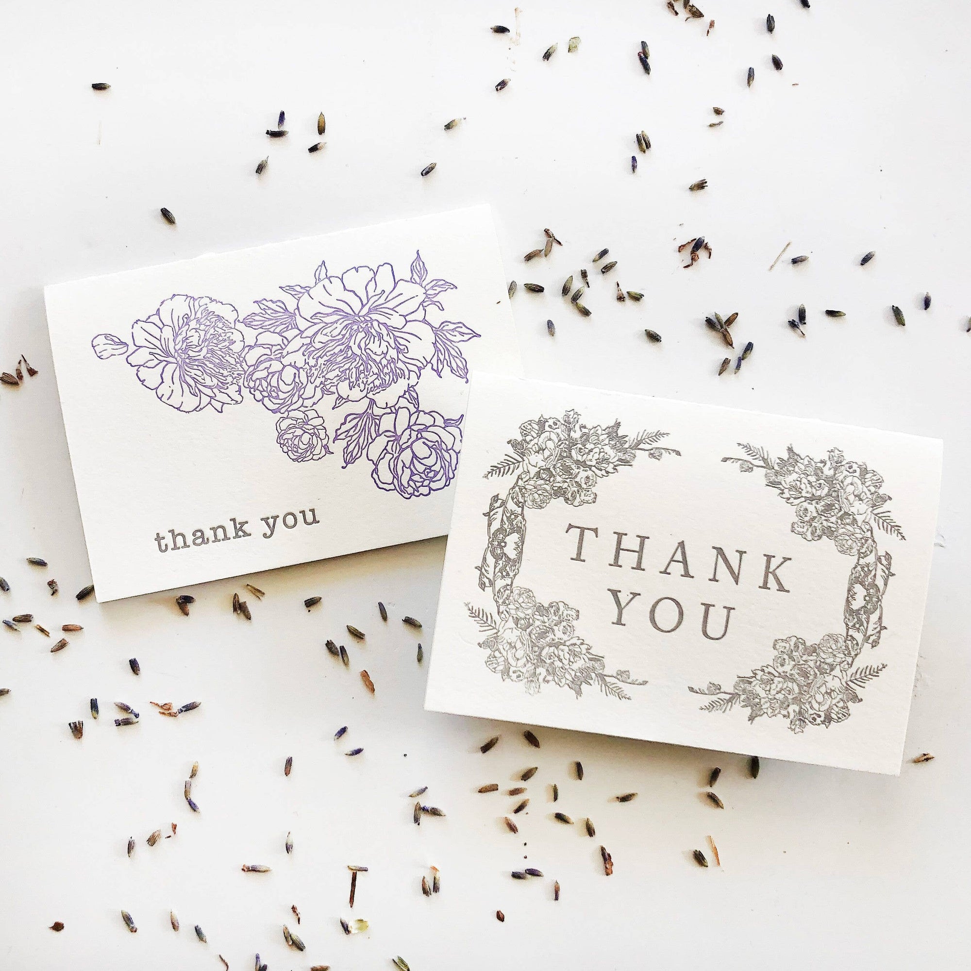Steel Petal Press - Lavender Peony Thanks - Letterpress Thank You Greeting Card