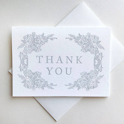 Steel Petal Press - Grey Floral Thanks - Letterpress Thank You Greeting Card