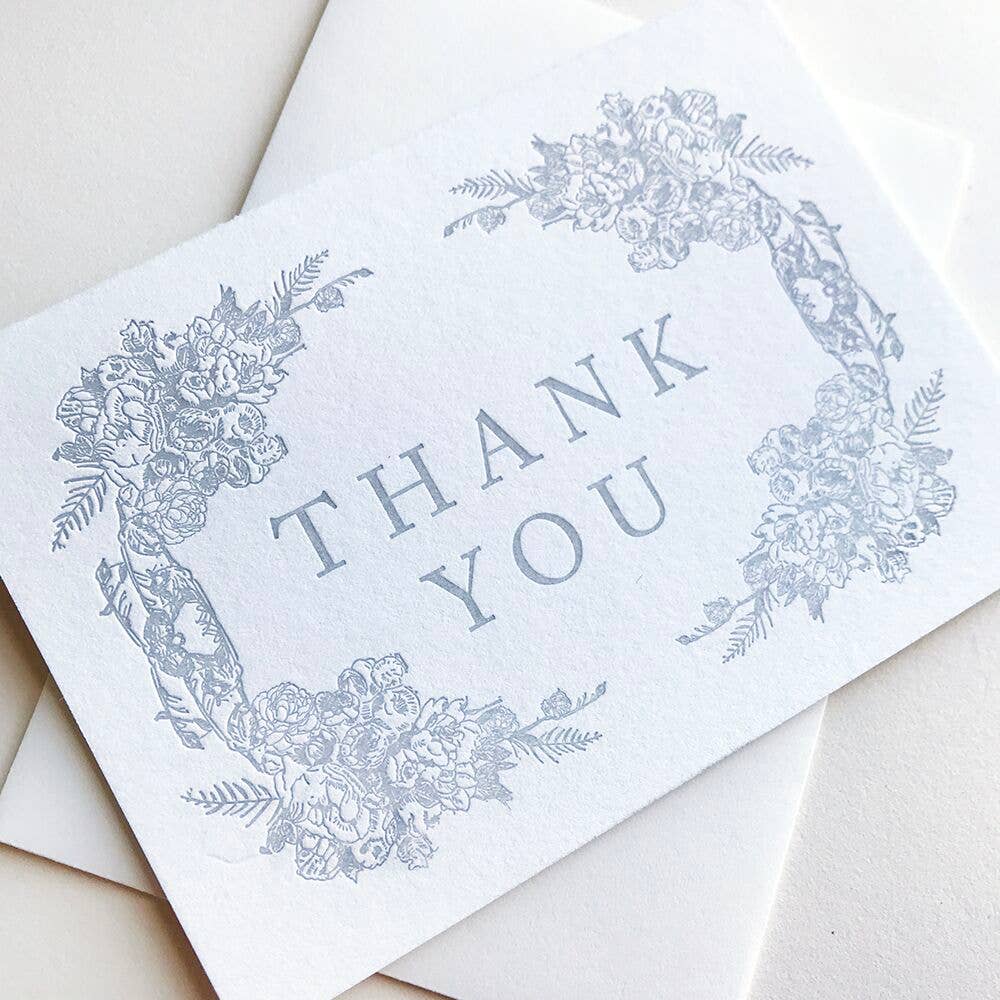 Steel Petal Press - Grey Floral Thanks - Letterpress Thank You Greeting Card