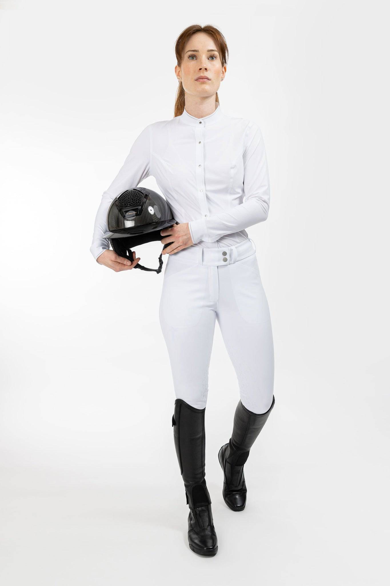 White Freejump Women's Breeches with silicone “Griptec” technology on inside leg