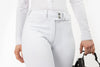 Close up of the front of White Freejump Women's Breeches to show beltloops and buttons