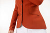 Close up of mars red Freejump Women's Show Jacket to show Laser-cut perforated bands on the bottom of the pockets