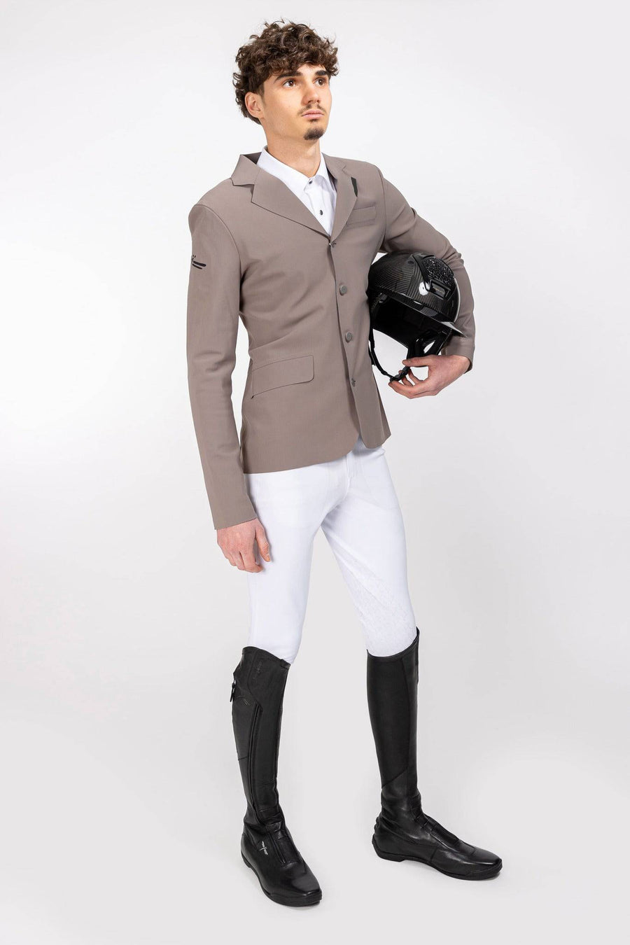 Beige Men's Freejump Show Jacket with dragonfly emblem on right shoulder and fake pockets