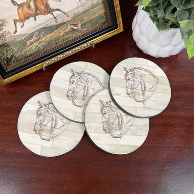 Madison Bay Co. - Historical Home Decor Reproductions - Horse Head Scrimshaw Bone Coasters (Set of 4) Tabletop decor