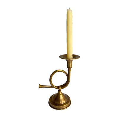 Madison Bay Co. - Historical Home Decor Reproductions - Brass French Horn Fox Hunt Candle Stick Holder, 8-1/4"