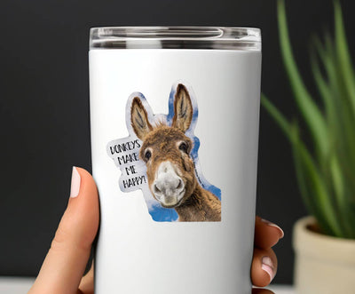 Horse Hollow Press - 3" Tumbler Donkey Sticker / Make Me Happy /WATERPROOF