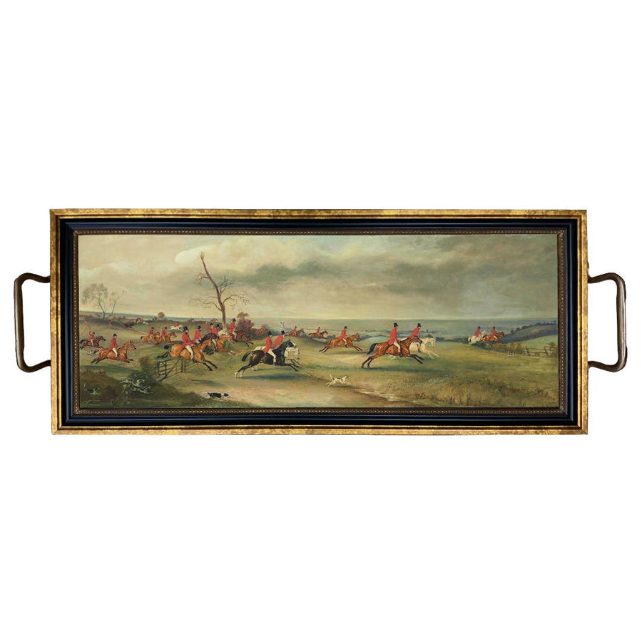 Madison Bay Co. - Historical Home Decor Reproductions - Vintage Fox Hunt Scene Decorative Tray with Brass Handles