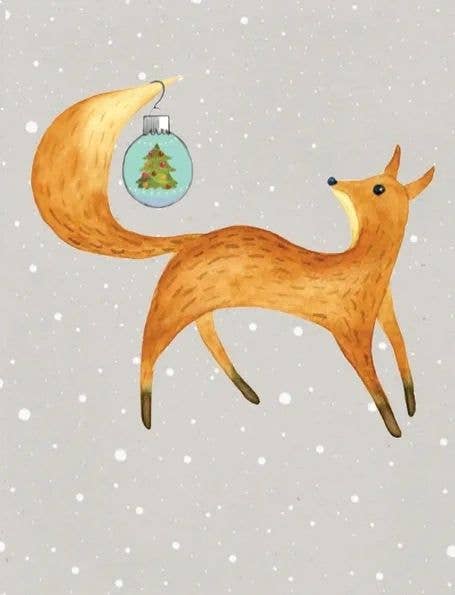 Horse Hollow Press - Fox Christmas Card / Ball Hanging from Tail / Holiday Card
