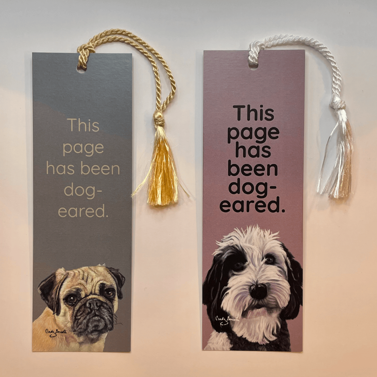 Forever Caroline - Bookmark w/ Pug or Doodle Dog Artwork | Two-Sided w/ Tassel