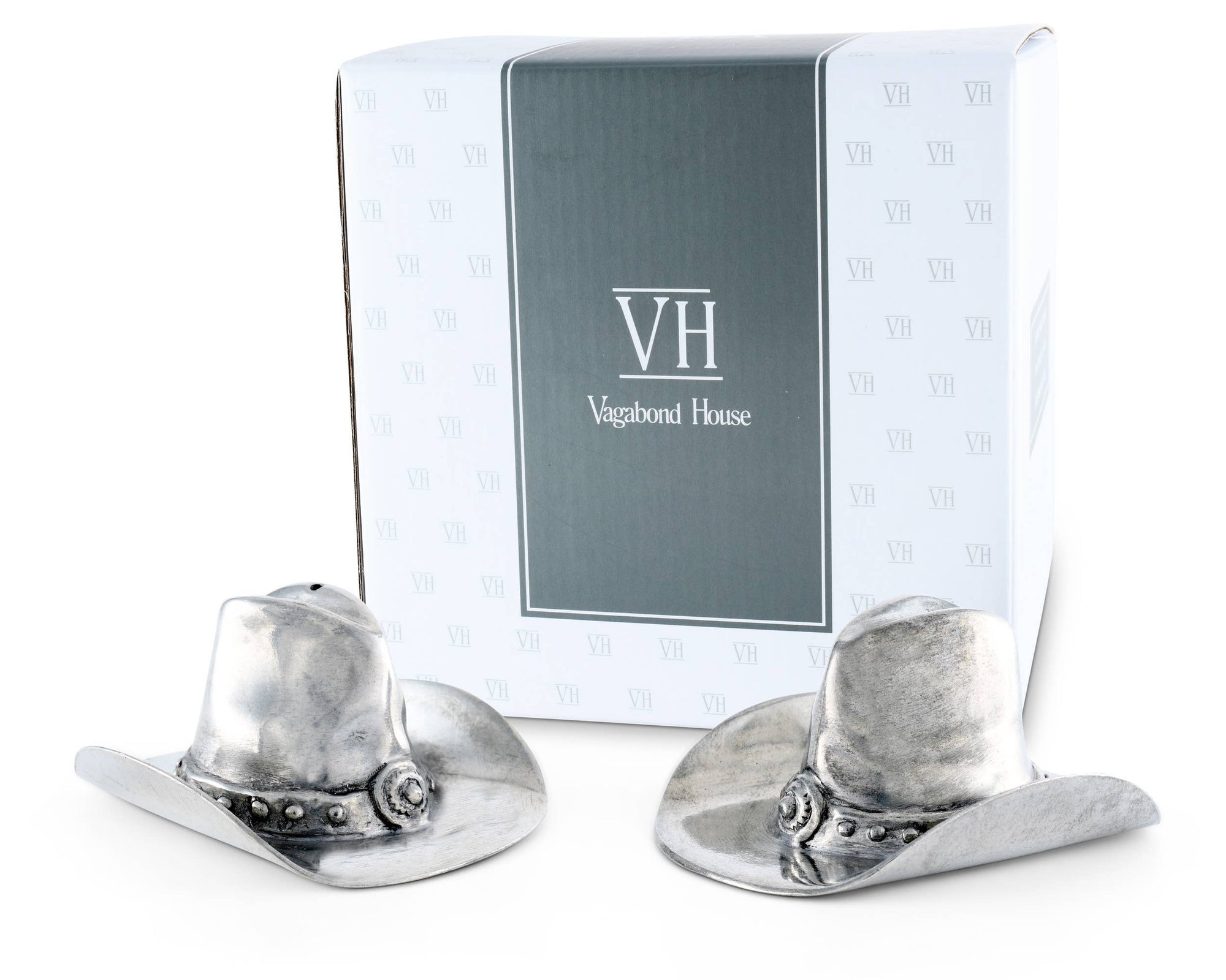 Vagabond House - Pewter Cowboy Hat Salt & Pepper Set - Exceptional Equestrian
