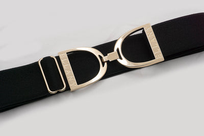 Huston x Ellany - Black - 1.5" Gold Stirrup Equestrian Elastic Belt