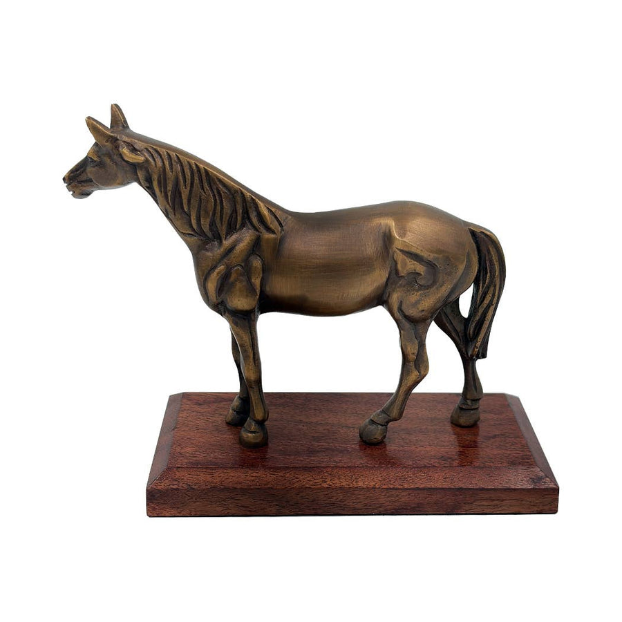Madison Bay Co. - Historical Home Decor Reproductions - Antiqued Brass Horse on Wood Stand | Home Accents