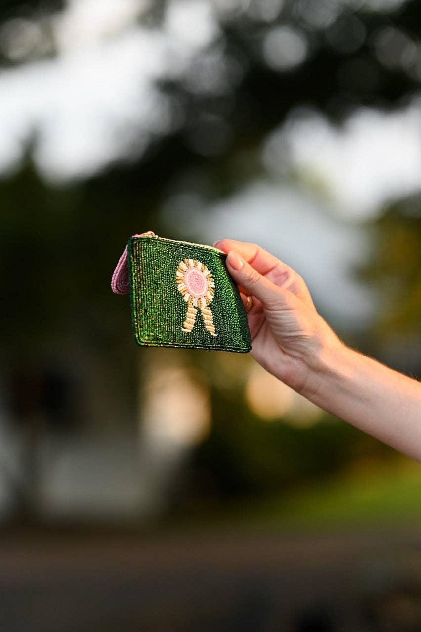 Tucker Tweed Equestrian - Green Ribbon Small Beaded Pouch