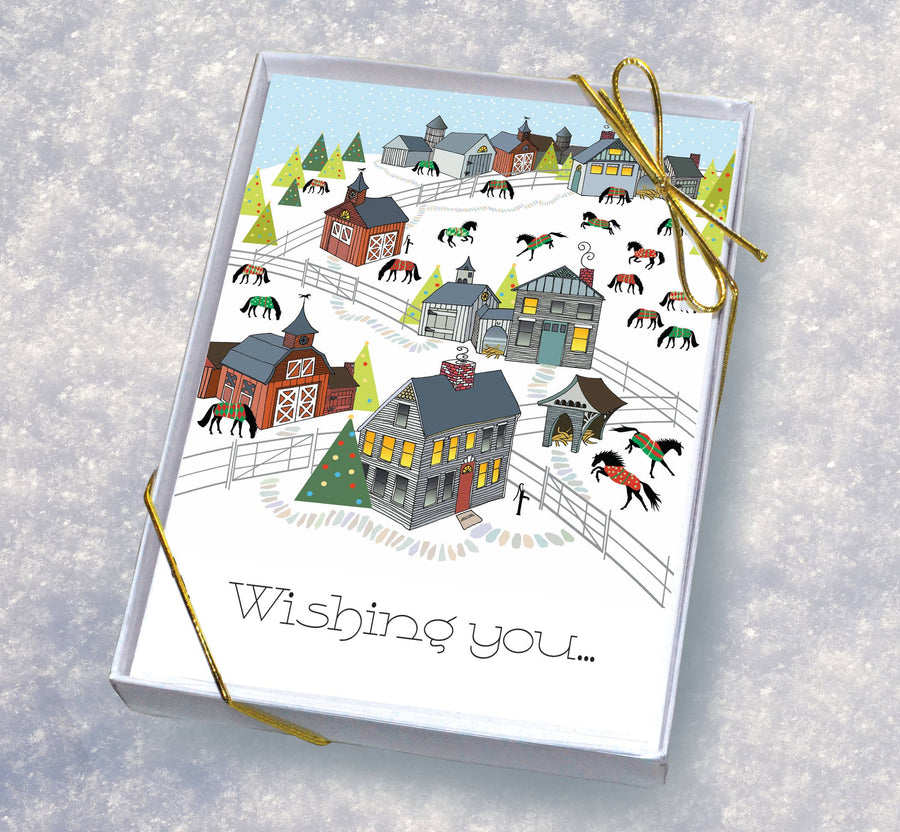 Horse Hollow Press - Horse Boxed Christmas Cards / New England Scene/ 8 Holiday