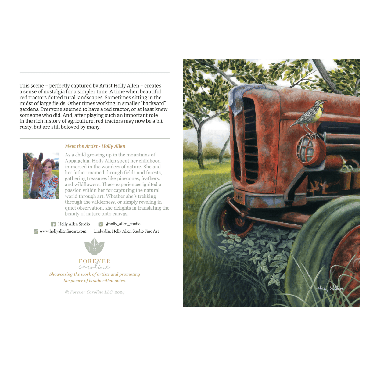 Forever Caroline - Vintage Farm Tractor 5X7 All Occasion Blank Notecard