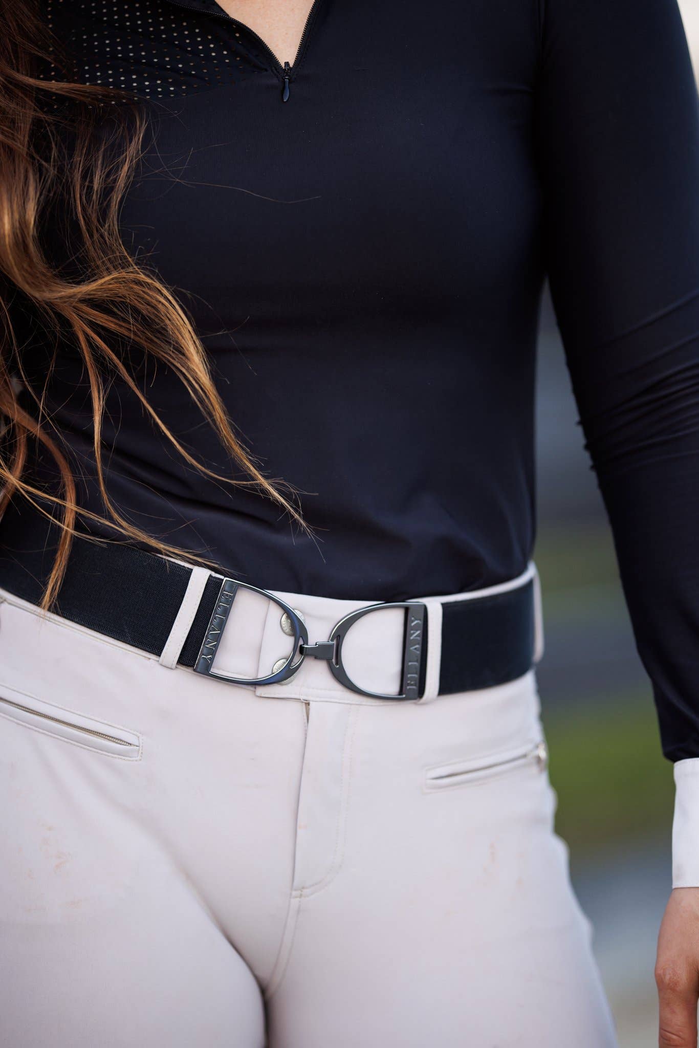 Huston x Ellany - Black - 2" Gunmetal Stirrup Equestrian Elastic Belt