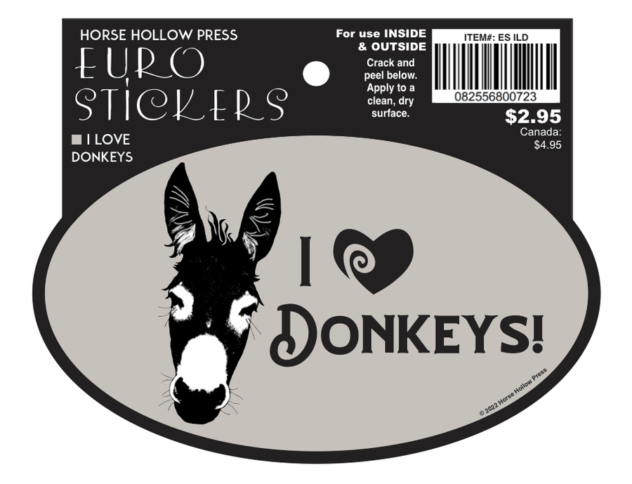 Horse Hollow Press - Oval Equestrian Horse Sticker: I love Donkeys! - Exceptional Equestrian 