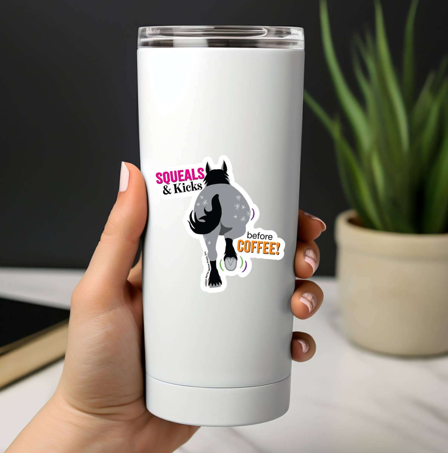 Horse Hollow Press - 3" Waterproof Squeals & Kicks...before Coffee Funny Sticker