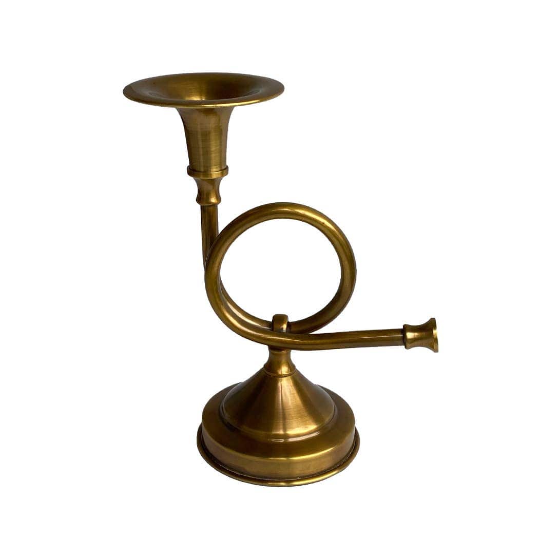 Madison Bay Co. - Historical Home Decor Reproductions - Brass French Horn Fox Hunt Candle Stick Holder, 8-1/4"