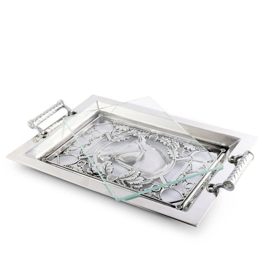 Arthur Court - Equestrian Horse Glass Top Serving Tray