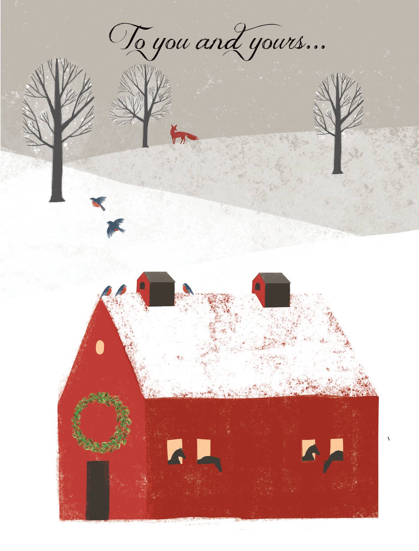 Horse Hollow Press - Fox Boxed Christmas Cards / Fox, Horses & Barn / 8 Holiday