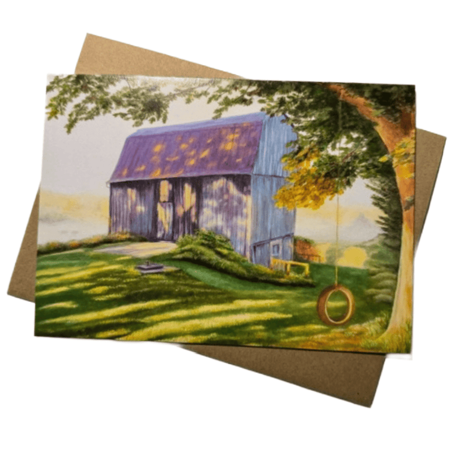 Forever Caroline - Farm w/ Rustic Barn & Tire Swing All-Occasion Blank Card