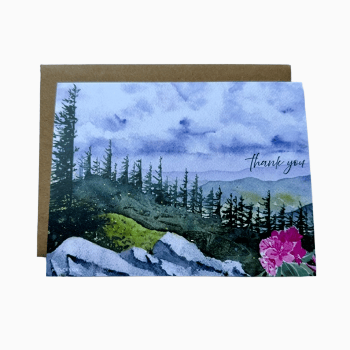 Forever Caroline - Thank You Card w/ Mountains, Wilderness & Woodlands Art