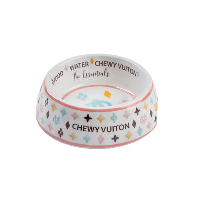 Haute Diggity Dog - White Chewy Vuiton Dog Bowl - 3 Sizes!! Dog Food Bowl - Exceptional Equestrian