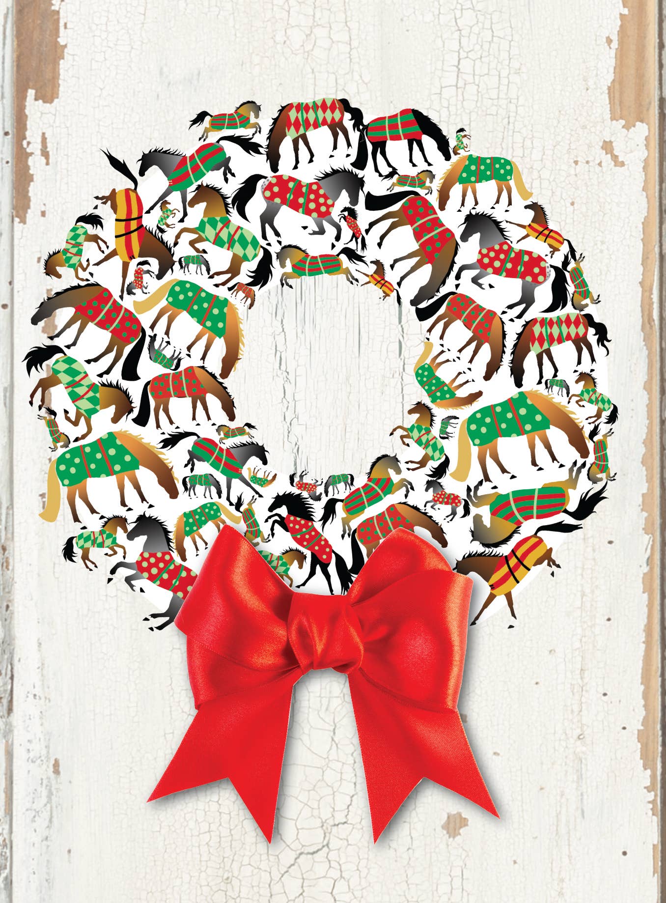 Horse Hollow Press - Horse Christmas Card / Wreath / Holiday Greeting Card