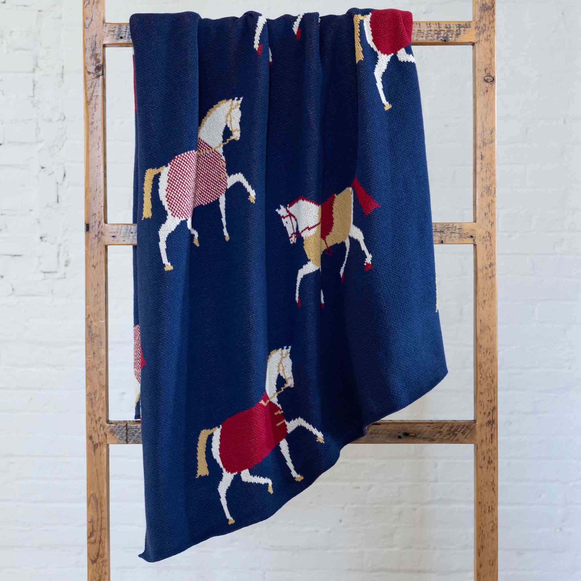 In2Green - Equestrian Cavalcade - Cotton Sustainable Knit Traditional Throw Blanket