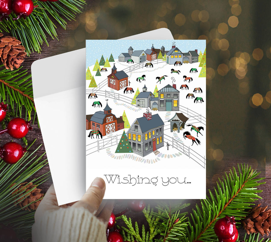 Horse Hollow Press - Horse Boxed Christmas Cards / New England Scene/ 8 Holiday
