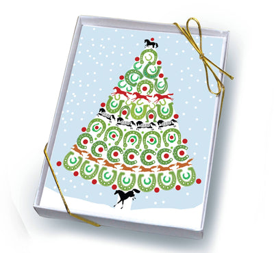 Horse Hollow Press - Horse Boxed Christmas Cards / Horse Shoe Tree / 8 Holiday