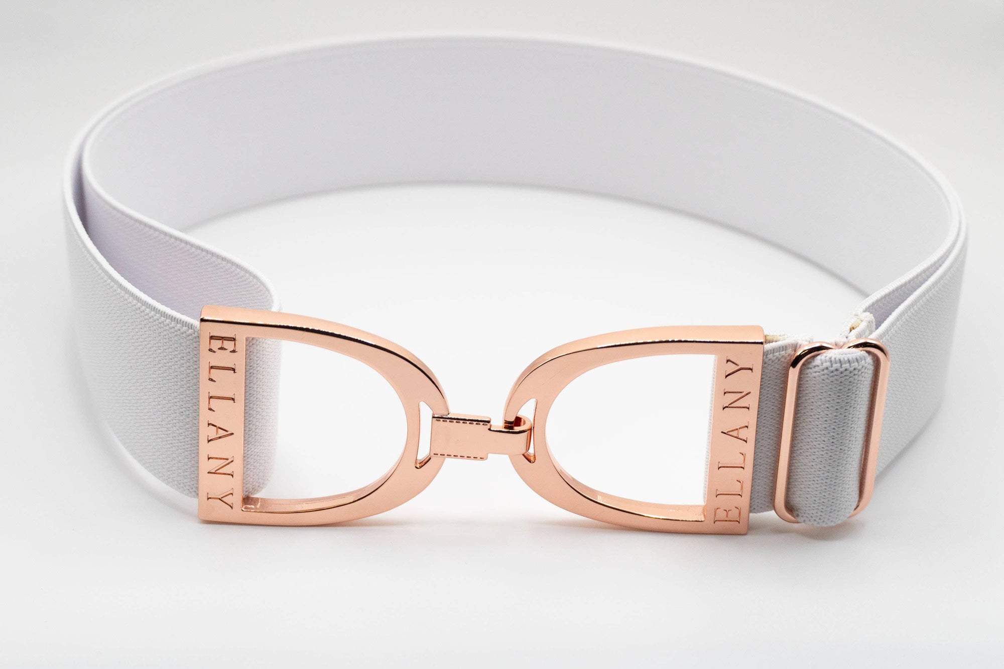 Huston x Ellany - White - 1.5" Rose Gold Stirrup Elastic Belt